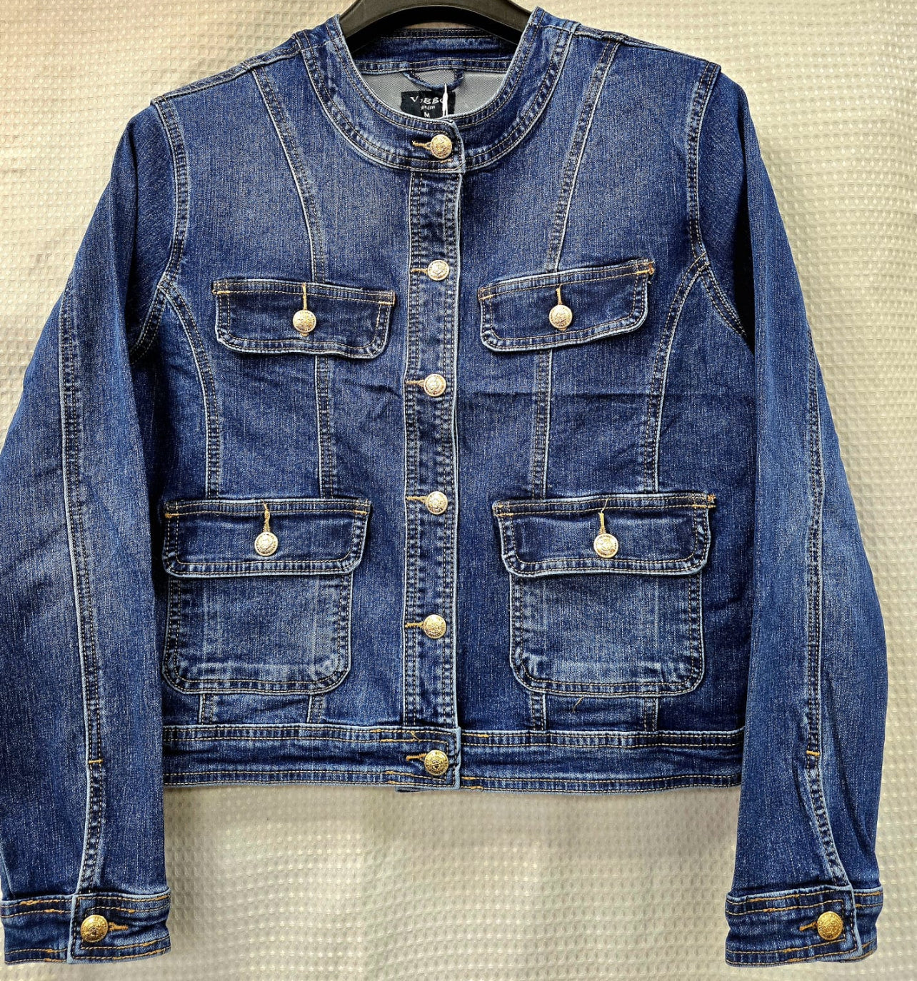 Gold Button Military Style Denim Jacket