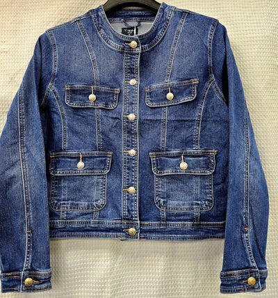 Gold Button Military Style Denim Jacket