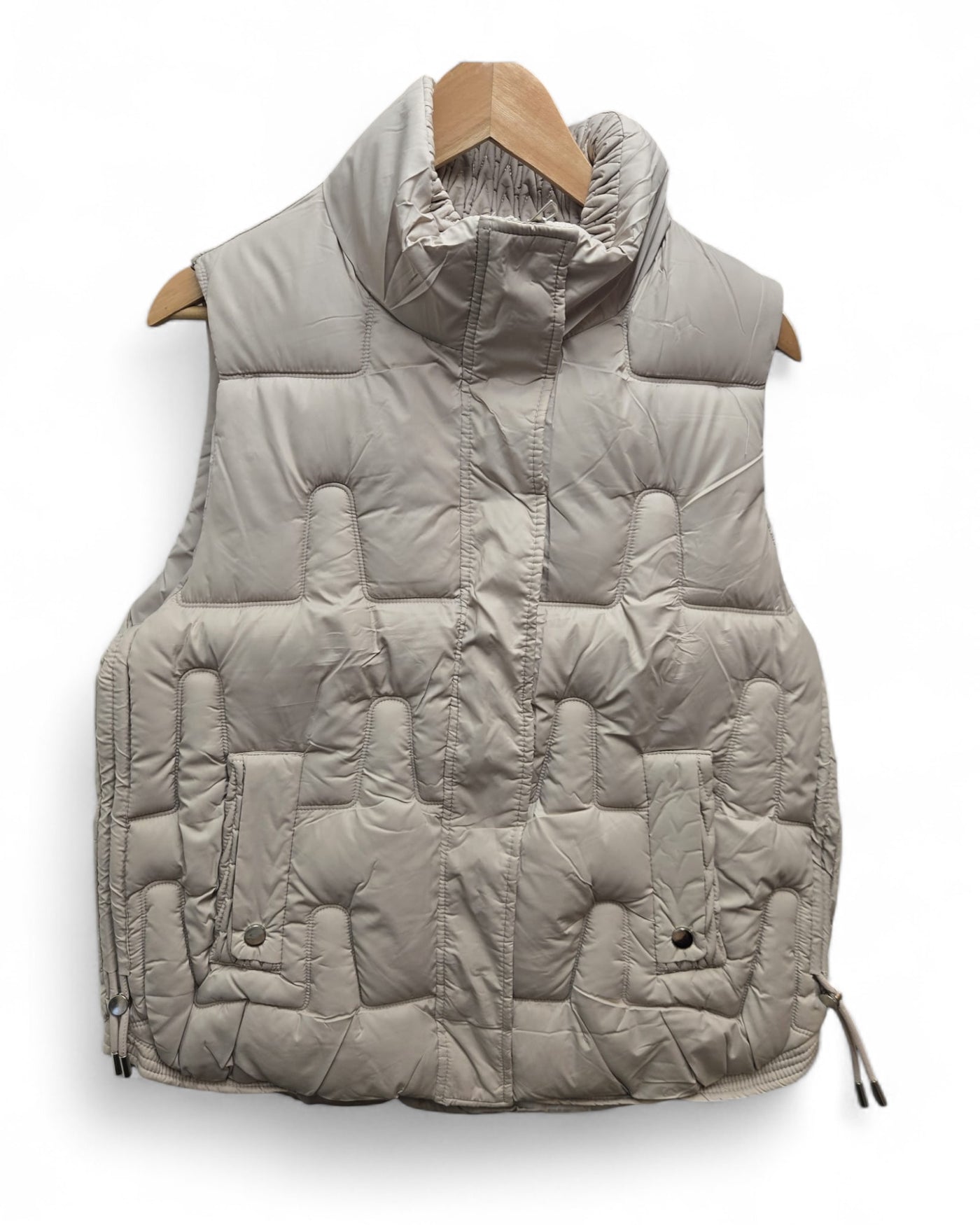 Women’s quilted padded gilet cream colour, high collar, full zip – The Boutique at No 83